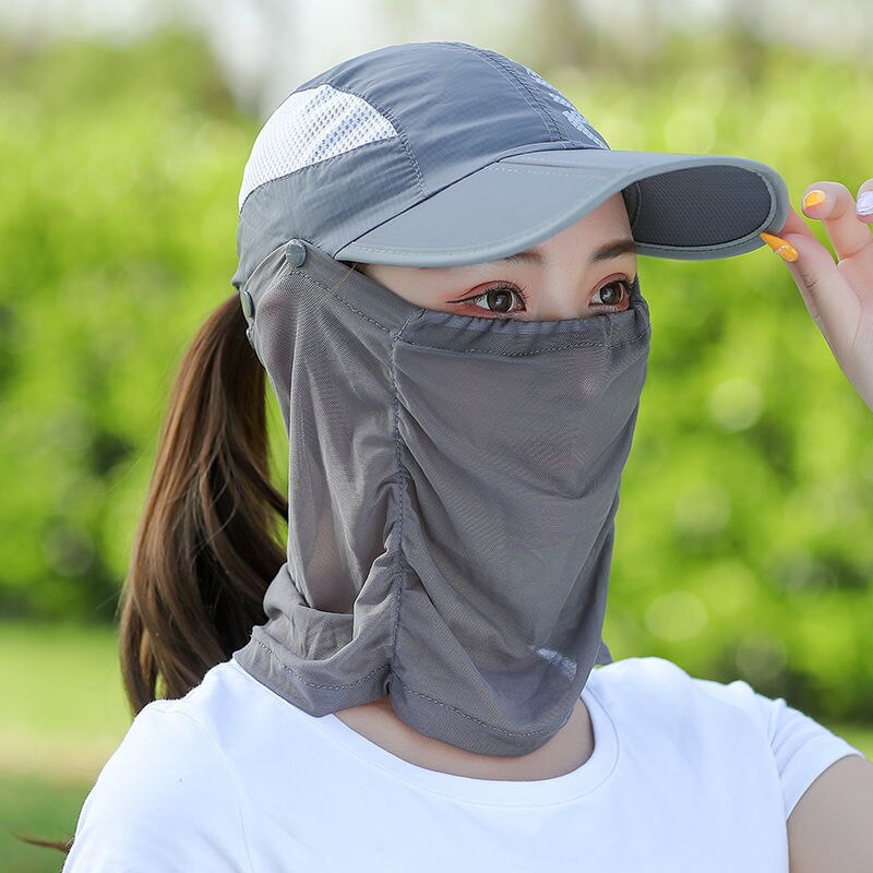 Sun Hat with Detachable Mask and Removable Neck Flap