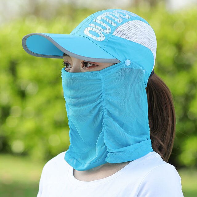 Sun Hat with Detachable Mask and Removable Neck Flap