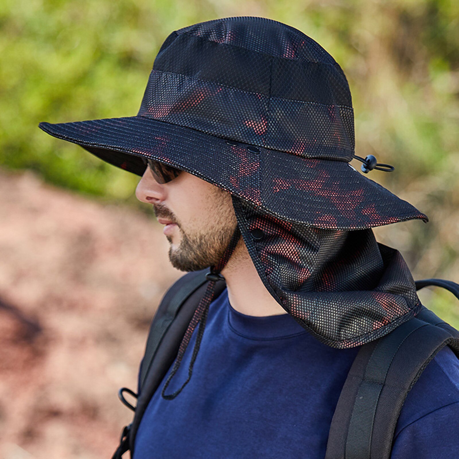 Wide Brim Bucket Hat with Face Mask and Neck Flap